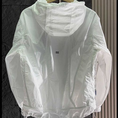 男士镂空防晒服连帽纯色拉链休闲夹克夏季薄款青年帅气宽松两件套