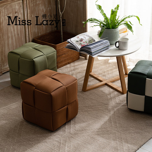 懒小姐日式小凳子家用矮凳实木客厅茶几门口换鞋凳方形脚踏沙发凳