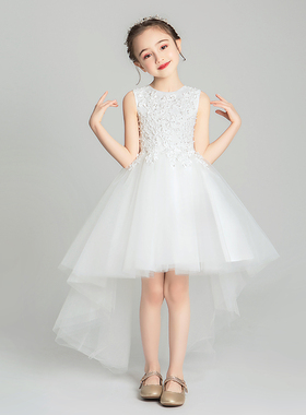 儿童晚礼服女小花童公主裙女孩宝宝婚纱白色洋气演出服蓬蓬春夏薄