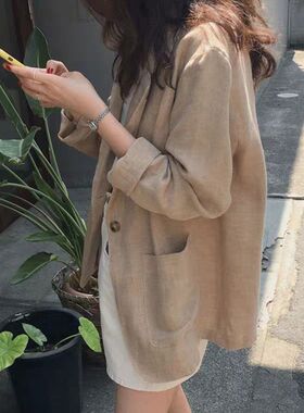 9310早秋新款韩国棉麻学生西装外套女韩版宽松亚麻小西服英伦风