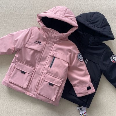 110-150码 专G冬款男女儿童连帽防风保暖拉链工装羽绒服