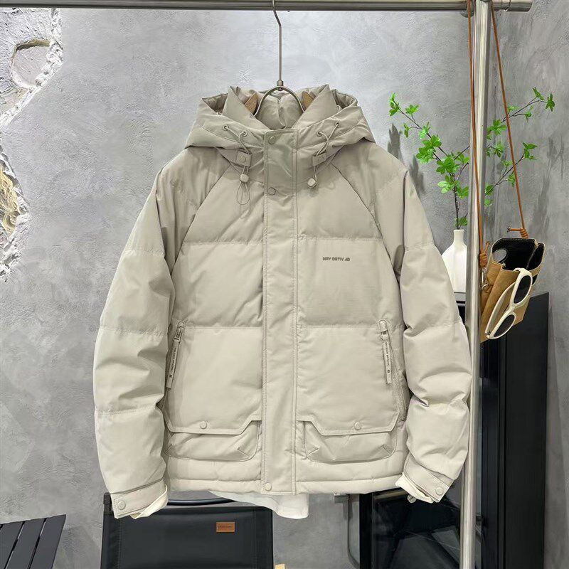 冬装男士加厚简单连帽羽绒服拉链口袋修身休闲百搭保暖羽绒外套