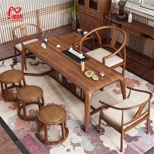 新中式实木茶桌椅简约办公家用泡茶台禅意茶室白蜡木会客功夫茶桌