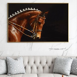 晶瓷镶嵌水晶钻装饰画玄关壁画现代轻奢金属框客厅餐厅高端马挂画