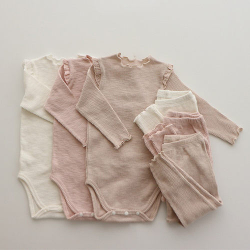 春款宝宝纯色连体衣睡衣家居服婴儿柔软包屁哈衣裤子套装爬服韩版