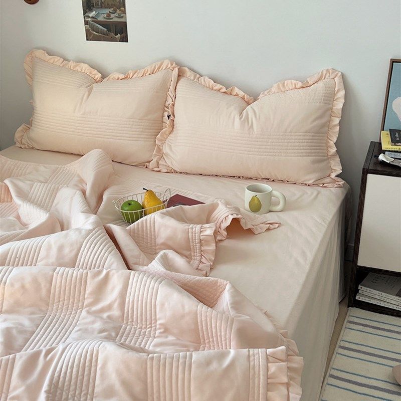 夏日奶油色雪纺纱夏凉被四件套床单枕套空调被简约柔软纯色可机洗,床上用品,化纤被,淘宝优惠券,粉丝福利购,淘宝优惠卷