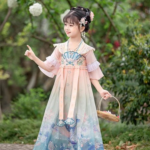 汉服女童夏季2024新款古风连衣裙小女孩国风唐装儿童夏装古装裙子