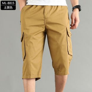 中老年薄款 多口袋工装 沙滩裤 夏季 纯棉中裤 七分裤 宽松休闲短裤 男士