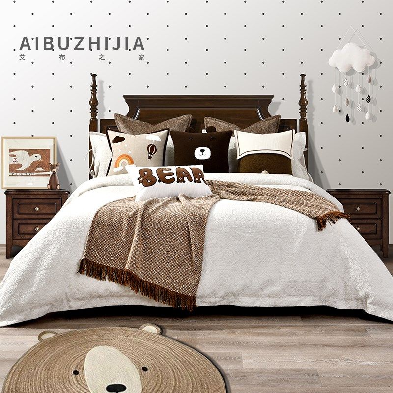 高端现代可爱小棕熊主题咖色儿童床品酒店样板间卧室床上用品套件,床上用品,床品套件/四件套/多件套,淘宝优惠券,粉丝福利购,淘宝优惠卷