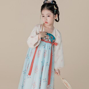 汉服女童春秋款中式齐胸襦裙儿童唐装小女孩超仙古装古风素雅连衣