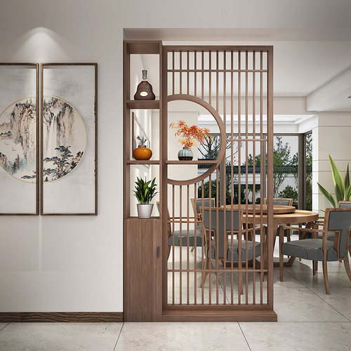 新中式实木屏风隔断客厅进门入户玄关胡桃木博古架茶室隔断柜座屏