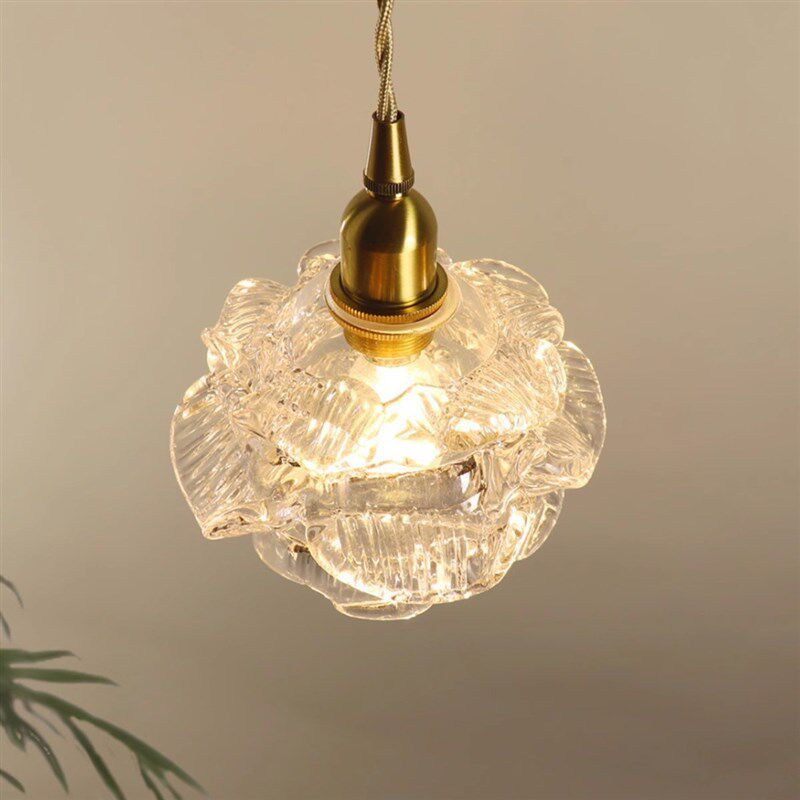 法式轻奢小玫瑰玻璃吊灯复古全铜客厅背景卧室床R头吊灯餐厅吧台