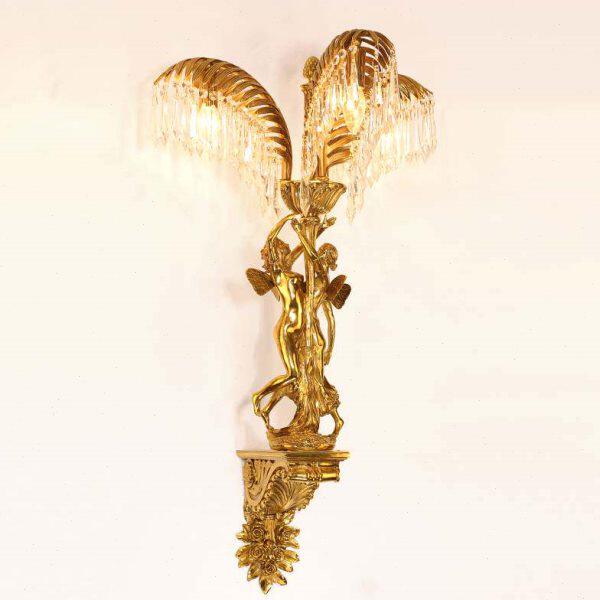 法式田园复古客厅背景墙奢华大气创意个性壁灯别墅全铜楼梯欧式