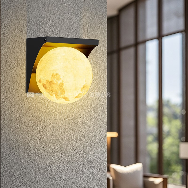 月球太阳能壁灯户外防水别墅庭院灯围墙外墙O圆球灯露台室外氛围