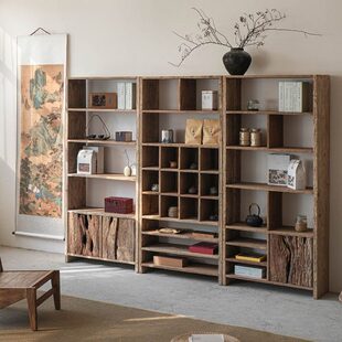 茶室风侘寂展示柜茶杯架茶叶民宿收纳柜博古架风中式置物架实木化