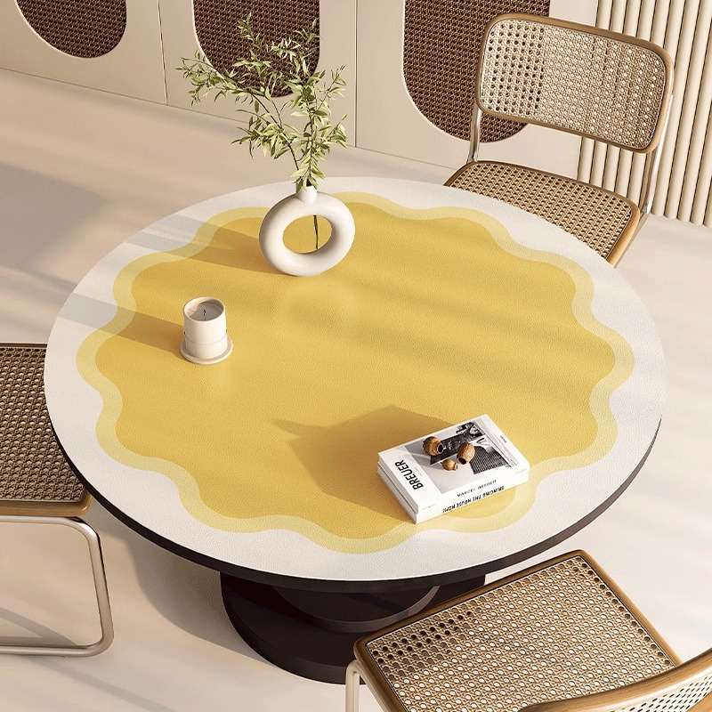 餐桌垫奶油c风圆形防水防油免洗圆桌防滑壁纸皮革防烫茶几办公壁