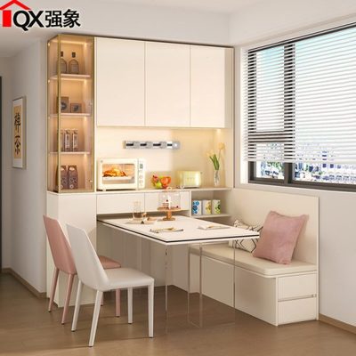 奶油餐边柜卡座餐桌家用一体靠墙餐厅客厅收纳储物柜酒柜定制G387