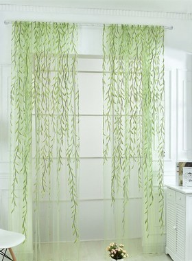 ebay款柳条胶印窗帘绿色柳A叶窗纱小清新家居饰品窗帘窗纱