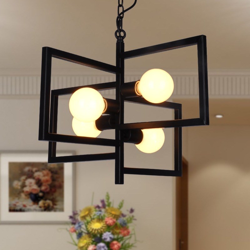 现代创意吊灯简约田园吊灯 卧室餐桌客厅书M房方框火锅店铁艺吊灯