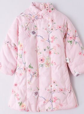 2021秋冬季儿童棉花棉衣女童手工旗袍小孩中长款加厚棉袄宝宝唐装