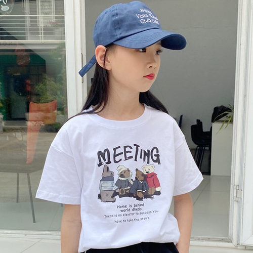 夏季儿童短袖t恤纯棉圆领吸汗透气女童半袖体恤可爱童装上衣白色T