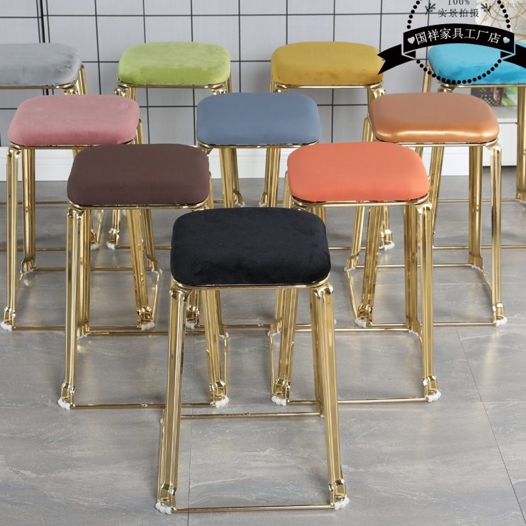 轻奢凳子家用现代简约客厅北欧灰餐桌凳网红方凳矮凳懒人收纳板凳