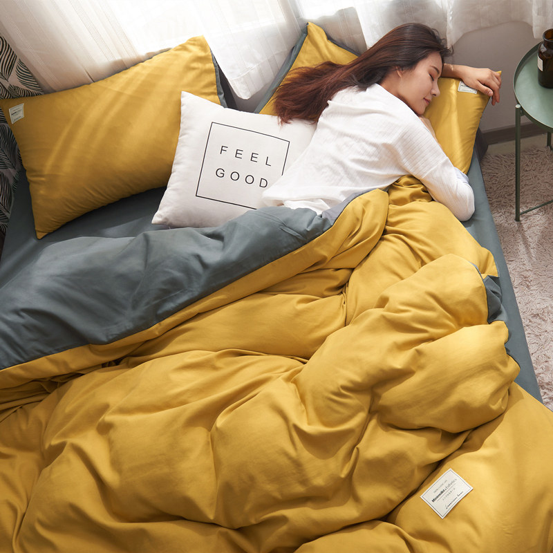 网红纯色四件套北欧简约被套床笠宿舍三件套磨毛床单X床上用品日