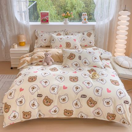 A类全棉b小清新加厚磨毛四件套卡通150单被套1.2m学生床宿舍三件