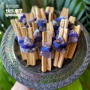 155秘鲁圣木奶香木条紫水晶簇香薰摆件送礼消磁净化充能水晶磁场
