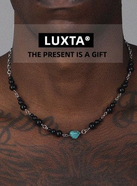 LUXTA原创 天然绿松石拼w接黑玛瑙项链 嘻哈高级感设计感女同款潮