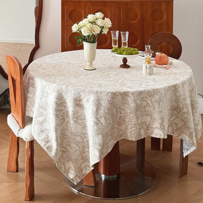 法式餐桌台布g复古暗纹提花中法式现代简约高级感长方形茶几圆桌