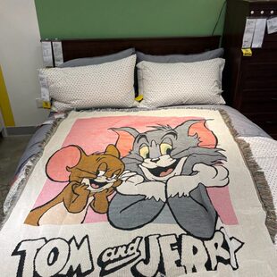 猫和老鼠 and Jerry儿童卡通棉线纺织休闲毯床头毯沙发装 饰毯 Tom