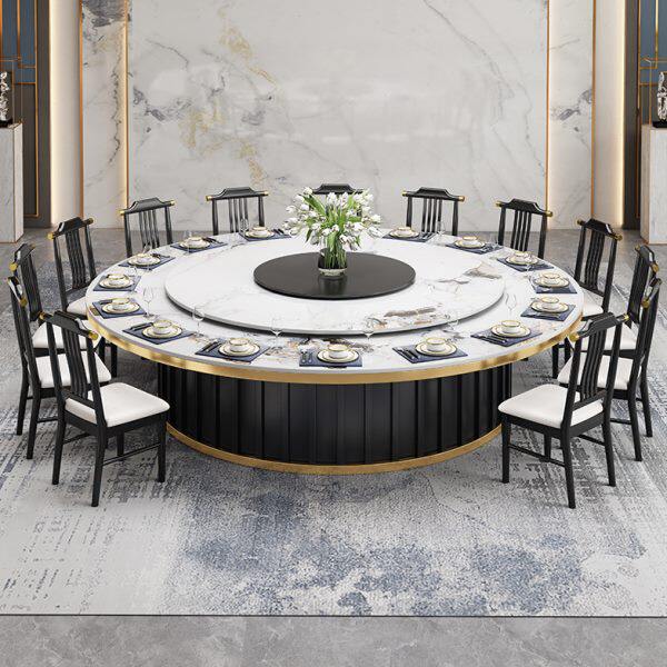 酒店餐桌大圆桌电动转盘岩板桌面15人20人餐厅饭店包厢商用火锅桌