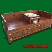 新中式 储物现代简约沙发床榻禅意小户型客厅 老榆木罗汉床实木箱式