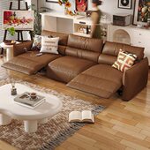 红晟电动功能沙发复古中古风太空舱轻奢真皮零靠墙客厅三人位沙发