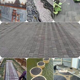 农村庭院铺地立瓦园林砖条半圆筒瓦中式背景墙围墙装饰拼花瓦