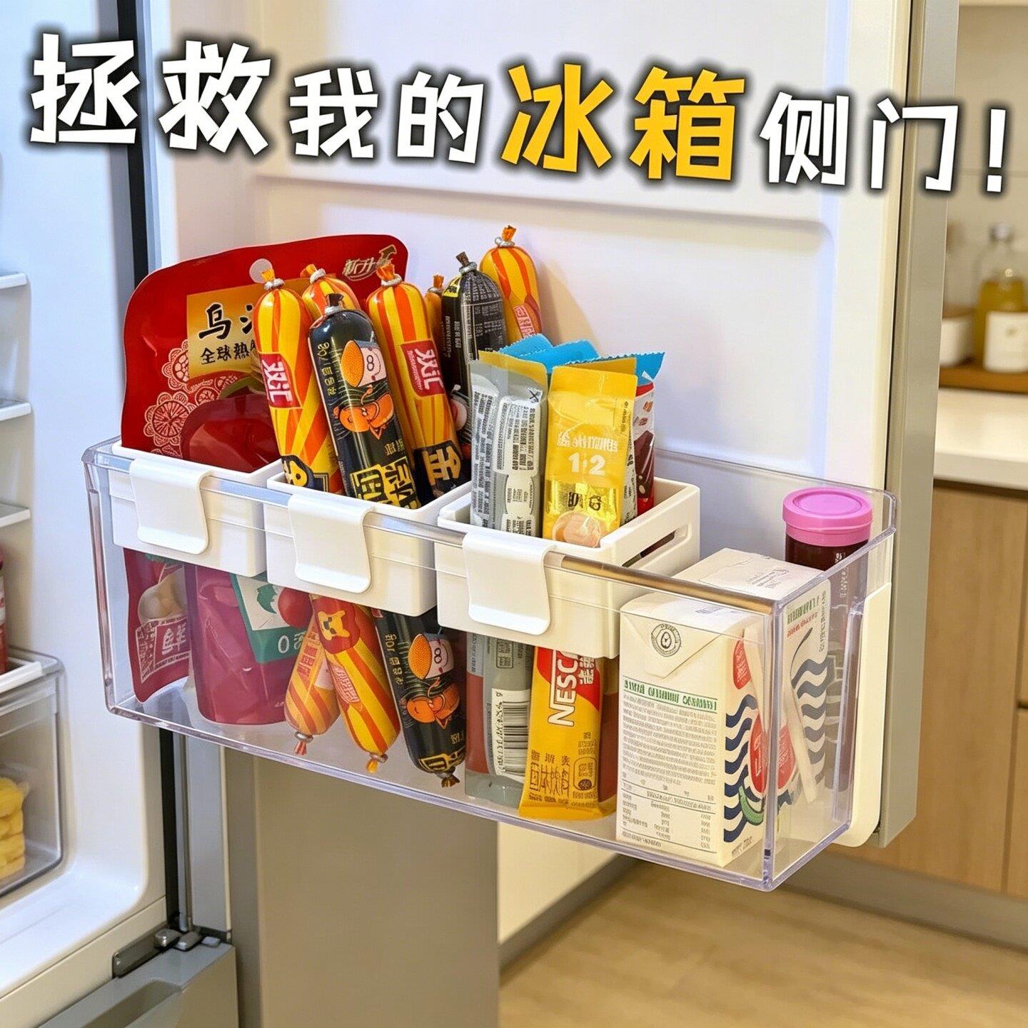 冰箱收纳盒可伸缩小挂盒冰箱侧门收纳分隔板置物架酱料包整理挂篮