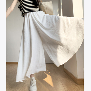 白色裙裤女2024新款夏季高腰a字休闲冰丝阔腿裤小个子百褶半身裙