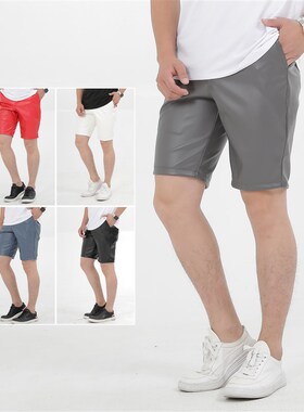 夏季短裤青年皮裤男士弹力彩色白色蓝色黑色短皮裤男纯色五分裤子