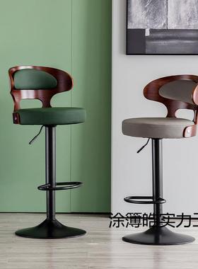 新款实木轻奢吧台椅升降旋转椅现代家用椅子客厅阳台北欧奶油家具