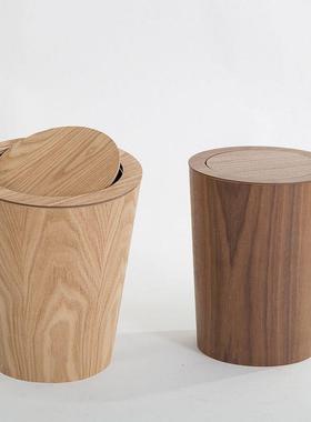 木质翻盖垃圾桶北欧翻盖客厅原木风艺术时尚简约家用卧室大号纸篓