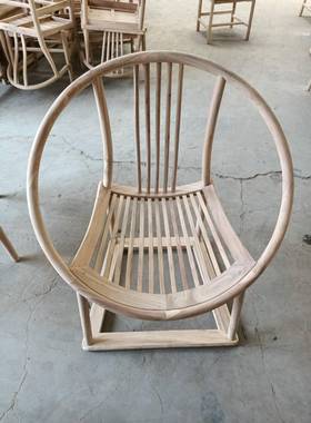 新中式白茬扶手椅子圈椅实木单人椅榆木围椅主椅客椅祥云椅垒德株