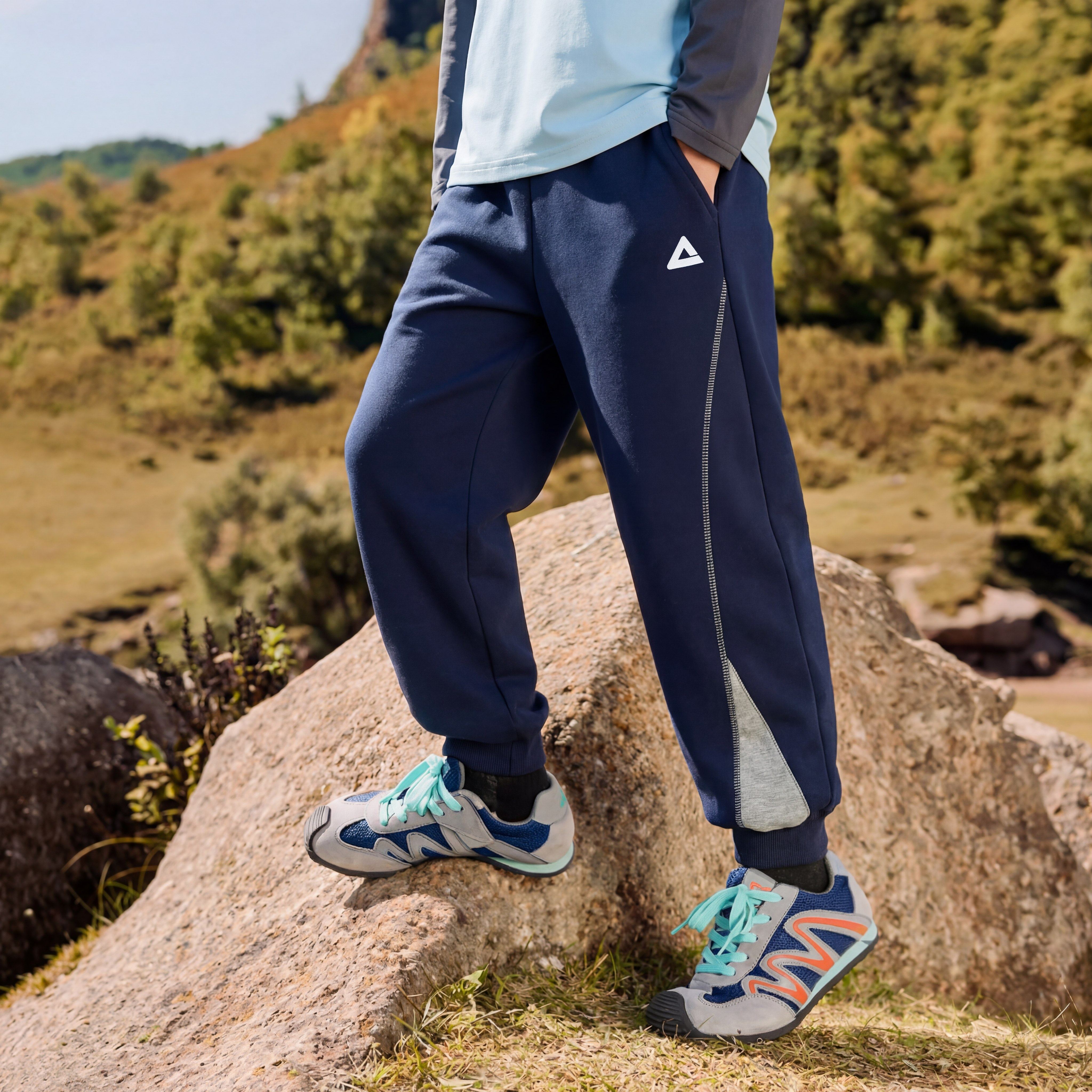 匹克男童棉感拼色运动裤2026新款春装夏季薄款大儿童休闲束脚裤子