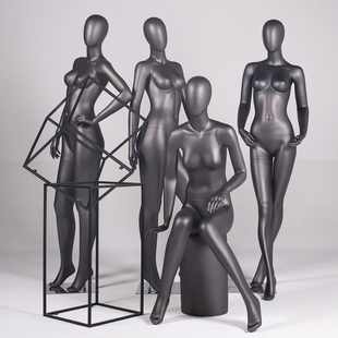 高档女装店橱窗模特道具女全身哑黑服装店陈列架展示架假人模特架