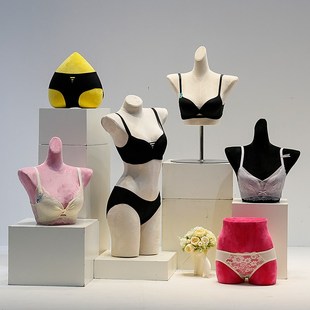 内衣店彩色丝绒内衣模特道具女半身人台文胸展示架人体内裤模特架