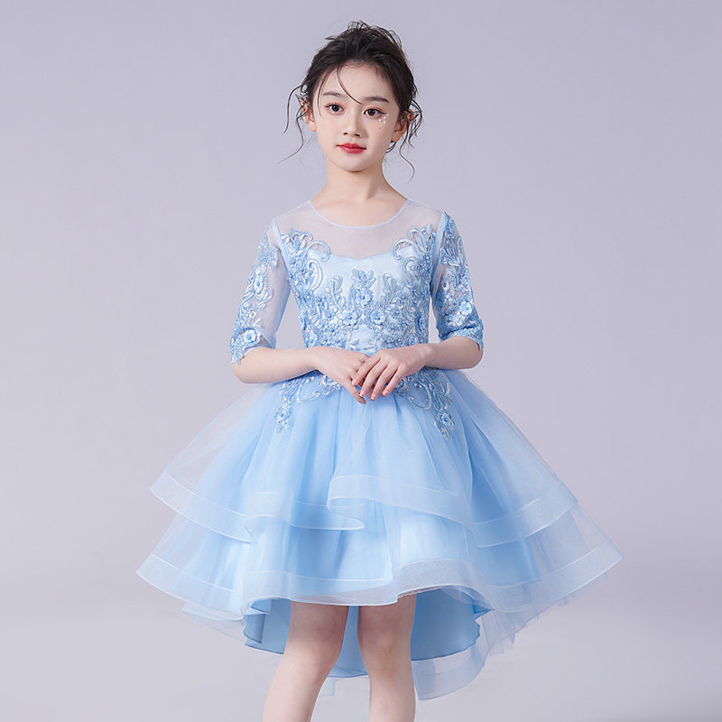 小主持人礼服女童轻奢小众高端儿童蓬蓬连衣裙花童婚礼小女孩拖尾