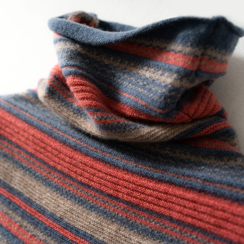 100纯羊绒毛衫女套头条纹堆堆高领民族风针织打底衫慵懒风毛衣,女装/女士精品,羊绒衫,淘宝优惠券,粉丝福利购,淘宝优惠卷