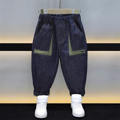 男童春秋牛仔裤2024新款儿童男宝韩版宽松裤子中小童洋气拼色长裤