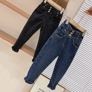 休闲百搭韩版 新品 长裤 儿童修身 女童加绒牛仔裤 高腰小脚裤 2022冬季
