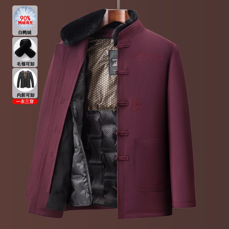 男士唐装中国风加厚中式羽绒服中老年人爷爷冬装生日过寿爸爸外套